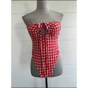 Wild Fable Red and White Gingham Strapless One-Piece Swimsuit Sz Small NWT